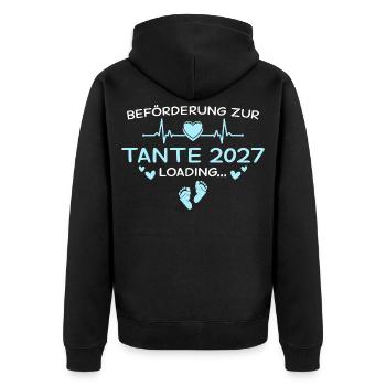 Tante 2027 Herz Schwangerschaft Verkündung - Unisex Premium Bio Zip Hoodie - Schwarz - Hinten - Nico (187cm)