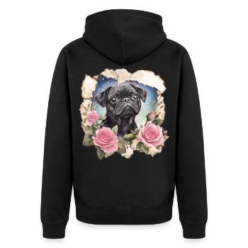 Schwarzer Mops - Unisex Premium Bio Zip Hoodie - Schwarz - Hinten - Nico (187cm)