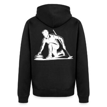 Curling Man Athlete Action Silhouette - Unisex Premium Organic Zip Hoodie - black - Back - Nico (187cm)