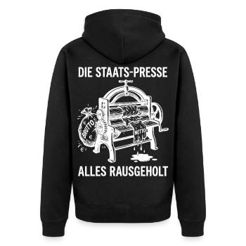 Die Staats Presse Alles Rausgeholt - Unisex Premium Bio Zip Hoodie - Schwarz - Hinten - Nico (187cm)