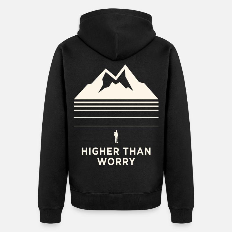 Higher Than Worry Mountain Motif - Veste à capuche bio Premium Unisexe - noir