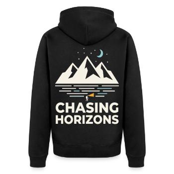 Chasing Horizons Nacht Berge Motiv - Unisex Premium Bio Zip Hoodie - Schwarz - Hinten - Nico (187cm)