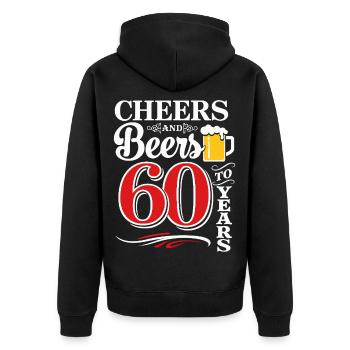 Cheers and Beers to 60 Years – Geburtstag Spruch - Unisex Premium Bio Zip Hoodie - Schwarz - Hinten - Nico (187cm)