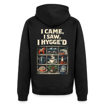 Skandinavisch Wikinger I Came I Saw I Hygged - Unisex Premium Bio Zip Hoodie - Schwarz - Hinten - Nico (187cm)