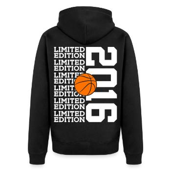 LIMITED EDITION 2016 BASKETBALL 10. GEBURTSTAG - Unisex Premium Bio Zip Hoodie - Schwarz - Hinten - Nico (187cm)