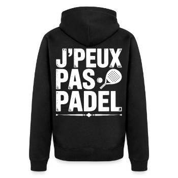 Ich kann nicht. Ich habe ein Padel-Geschenk für den Padelspieler. - Unisex Premium Bio Zip Hoodie - Schwarz - Hinten - Nico (187cm)