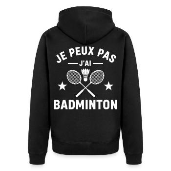 Ich kann nicht Badminton haben - Unisex Premium Bio Zip Hoodie - Schwarz - Hinten - Nico (187cm)