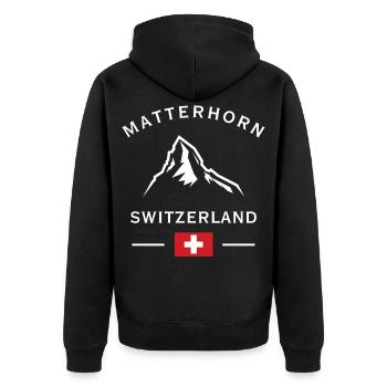 Matterhorn Alpen Schweiz Logo - Unisex Premium Bio Zip Hoodie - Schwarz - Hinten - Nico (187cm)