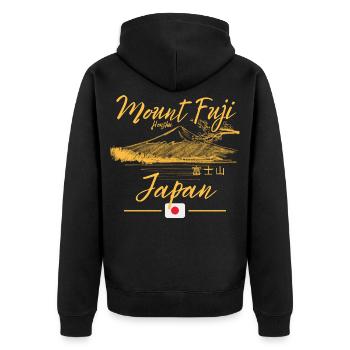 Mount Fuji Sonnenmeer Design - Unisex Premium Bio Zip Hoodie - Schwarz - Hinten - Nico (187cm)