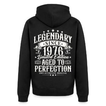 Legendary Since 1976 Vintage Birthday Gift - Unisex Premium Organic Zip Hoodie - black - Back - Nico (187cm)