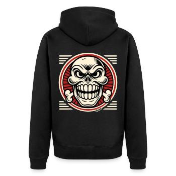 Grinning skull with bone emblem - Unisex Premium Organic Zip Hoodie - black - Back - Nico (187cm)