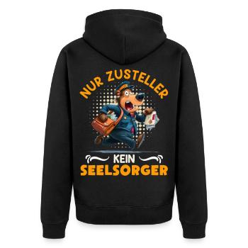Postbote NUR ZUSTELLER KEIN SEELSORGER Lustig - Unisex Premium Bio Zip Hoodie - Schwarz - Hinten - Nico (187cm)
