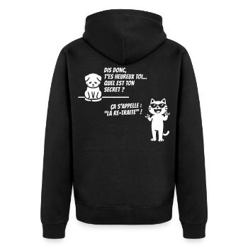 Le Secret des Chats Heureux (texte blanc) - Veste à capuche bio Premium Unisexe - noir - Dos - Nico (187cm)