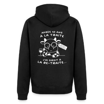 Retraite Humour : Vache Drôle (texte blanc) - Veste à capuche bio Premium Unisexe - noir - Dos - Nico (187cm)