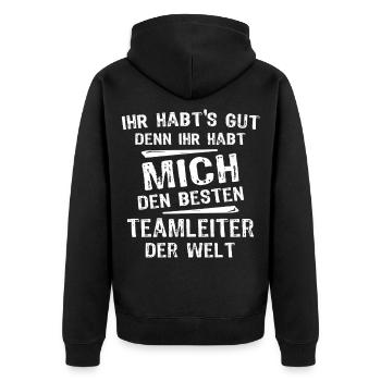 Team leader - Unisex Premium Organic Zip Hoodie - black - Back - Nico (187cm)