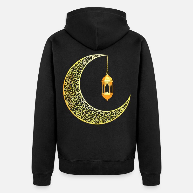 Ramadan Crescent Moon Eid Mubarak - Unisex Premium Organic Zip Hoodie - black