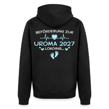 Uroma 2027 Herz Schwangerschaftsverkündung - Unisex Premium Bio Zip Hoodie - Schwarz - Hinten - Nico (187cm)