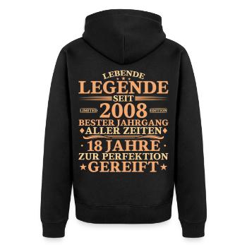 2008 Jahrgang geboren 18 Jahre Geburtstag - Unisex Premium Bio Zip Hoodie - Schwarz - Hinten - Nico (187cm)