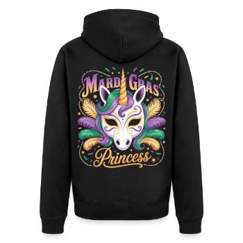 T-shirt Mardi Gras Princesse Licorne Masque Carnaval - Veste à capuche bio Premium Unisexe - noir - Dos - Nico (187cm)