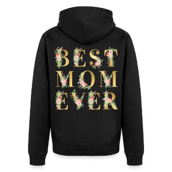 Beste Mama aller Zeiten goldenes Blumen-Muttertagsgeschenk - Unisex Premium Bio Zip Hoodie - Schwarz - Hinten - Nico (187cm)