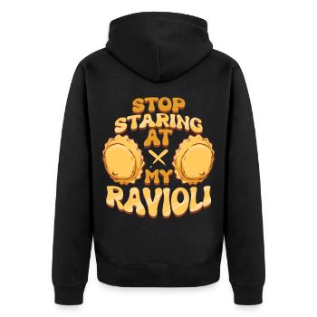 Arrête de fixer mes ravilis - Veste à capuche bio Premium Unisexe - noir - Dos - Nico (187cm)