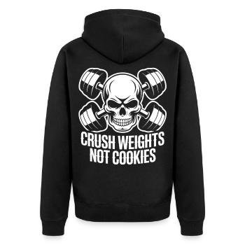 Crush Weights Gym kein Zucker - Unisex Premium Bio Zip Hoodie - Schwarz - Hinten - Nico (187cm)