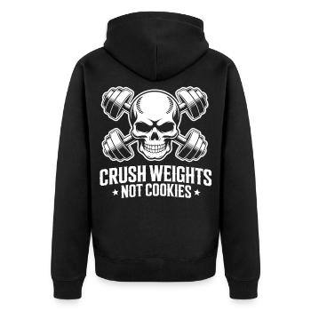 Crush Weights Gym No Sugar - Unisex Premium Organic Zip Hoodie - black - Back - Nico (187cm)