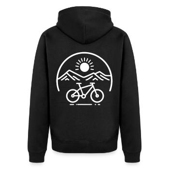 Bergpanorama Fahrrad Logo - Unisex Premium Bio Zip Hoodie - Schwarz - Hinten - Nico (187cm)