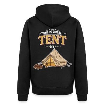 Camping Tent Humour Quote Home Is Where I Tent - Unisex Premium Organic Zip Hoodie - black - Back - Nico (187cm)