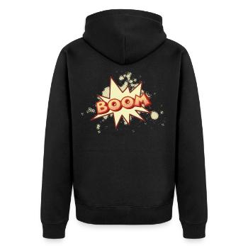 Boom! – Retro Comic Cartoon im Halftone Stil - Unisex Premium Bio Zip Hoodie - Schwarz - Hinten - Nico (187cm)