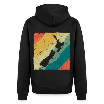 New Zealand Land Map Retro Logo Vintage NZ - Unisex Premium Organic Zip Hoodie - black - Back - Nico (187cm)