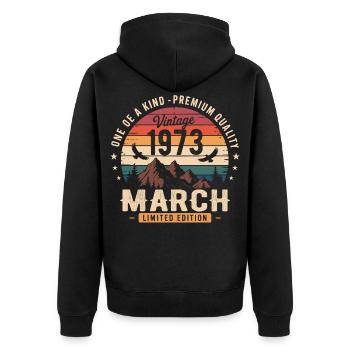 March 1973 53rd Anniversary Gift March 1973 - Unisex Premium Organic Zip Hoodie - black - Back - Nico (187cm)