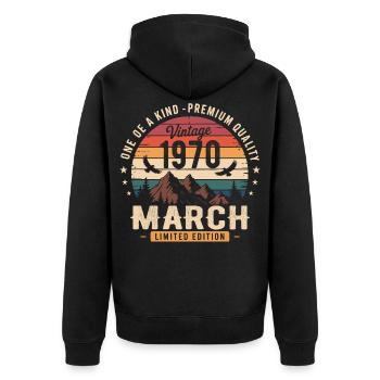 March 1970 56th Anniversary Gift March 1970 - Unisex Premium Organic Zip Hoodie - black - Back - Nico (187cm)