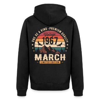 March 1967 59th Anniversary Gift March 1967 - Unisex Premium Organic Zip Hoodie - black - Back - Nico (187cm)