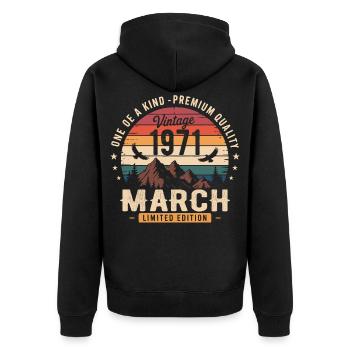 March 1971 55th Anniversary Gift March 1971 - Unisex Premium Organic Zip Hoodie - black - Back - Nico (187cm)