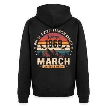 March 1969 57th Anniversary Gift March 1969 - Unisex Premium Organic Zip Hoodie - black - Back - Nico (187cm)