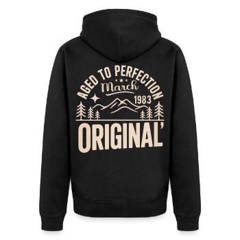 March 1983 – Legend of the Peaks and Mountains - Unisex Premium Organic Zip Hoodie - black - Back - Nico (187cm)