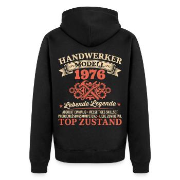 50. Geburtstag Handwerker Vintage 1976 Jahrgang - Unisex Premium Bio Zip Hoodie - Schwarz - Hinten - Nico (187cm)