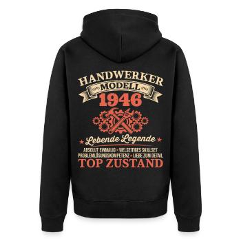 80. Geburtstag Handwerker Vintage 1946 Jahrgang - Unisex Premium Bio Zip Hoodie - Schwarz - Hinten - Nico (187cm)