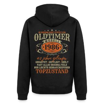 Oldtimer Baujahr 1986 Jahrgang Geburtstag Geschenk - Unisex Premium Bio Zip Hoodie - Schwarz - Hinten - Nico (187cm)