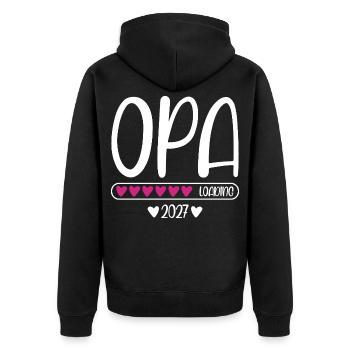 Opa 2027 loading mit Herzchen Ladebalken - Unisex Premium Bio Zip Hoodie - Schwarz - Hinten - Nico (187cm)