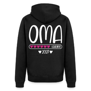 Oma 2027 loading Herzchen Ladebalken - Unisex Premium Bio Zip Hoodie - Schwarz - Hinten - Nico (187cm)
