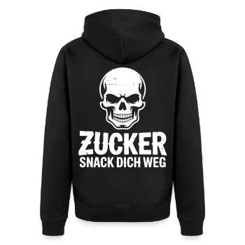 Zucker Schädel Snack Dich Weg - Unisex Premium Bio Zip Hoodie - Schwarz - Hinten - Nico (187cm)
