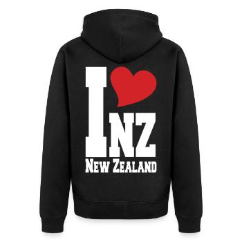 J’aime la Nouvelle-Zélande Néo-Zélandaise Proud - Veste à capuche bio Premium Unisexe - noir - Dos - Nico (187cm)