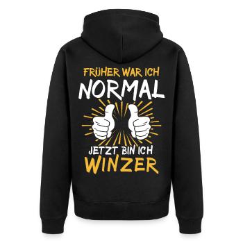 Winzer Spruch - Unisex Premium Bio Zip Hoodie - Schwarz - Hinten - Nico (187cm)