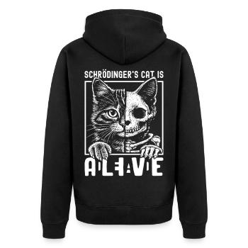 Schrödinger's Cat Dead And Alive - Unisex Premium Bio Zip Hoodie - Schwarz - Hinten - Nico (187cm)