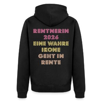 Rente Abschied Rentnerin 2026 - Unisex Premium Bio Zip Hoodie - Schwarz - Hinten - Nico (187cm)