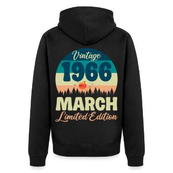 Vintage March 1966 60 Year Anniversary Gift - Unisex Premium Organic Zip Hoodie - black - Back - Nico (187cm)