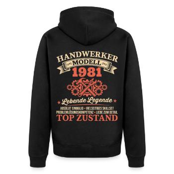 45. Geburtstag Handwerker Vintage 1981 Jahrgang - Unisex Premium Bio Zip Hoodie - Schwarz - Hinten - Nico (187cm)