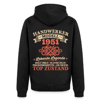 75. Geburtstag Handwerker Vintage 1951 Jahrgang - Unisex Premium Bio Zip Hoodie - Schwarz - Hinten - Nico (187cm)